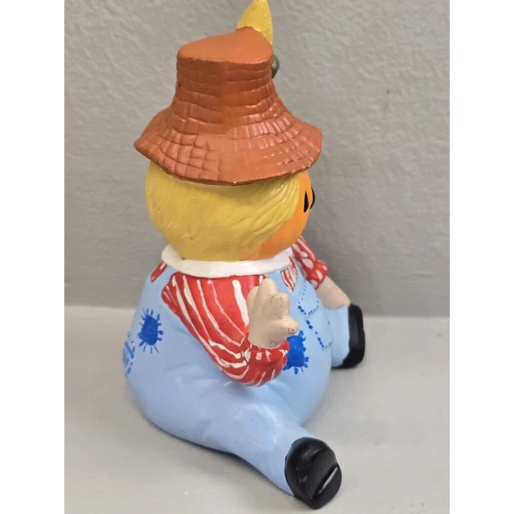 Vintage Halloween Scarecrow Figurine Pumpkin Face Ceramic Painted Mold 80s Decor